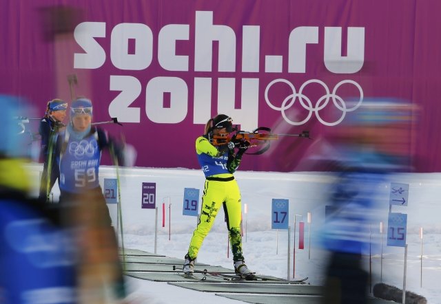 Chrapanova of Slovakia takes part in a biathlon training session фото (photo)