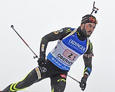 Биатлон Simon Fourcade of France skis during the men's 4x7.5 kilometers фото (photo)