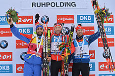 Биатлон Austria's winner Simon Eder, center, France фото (photo)