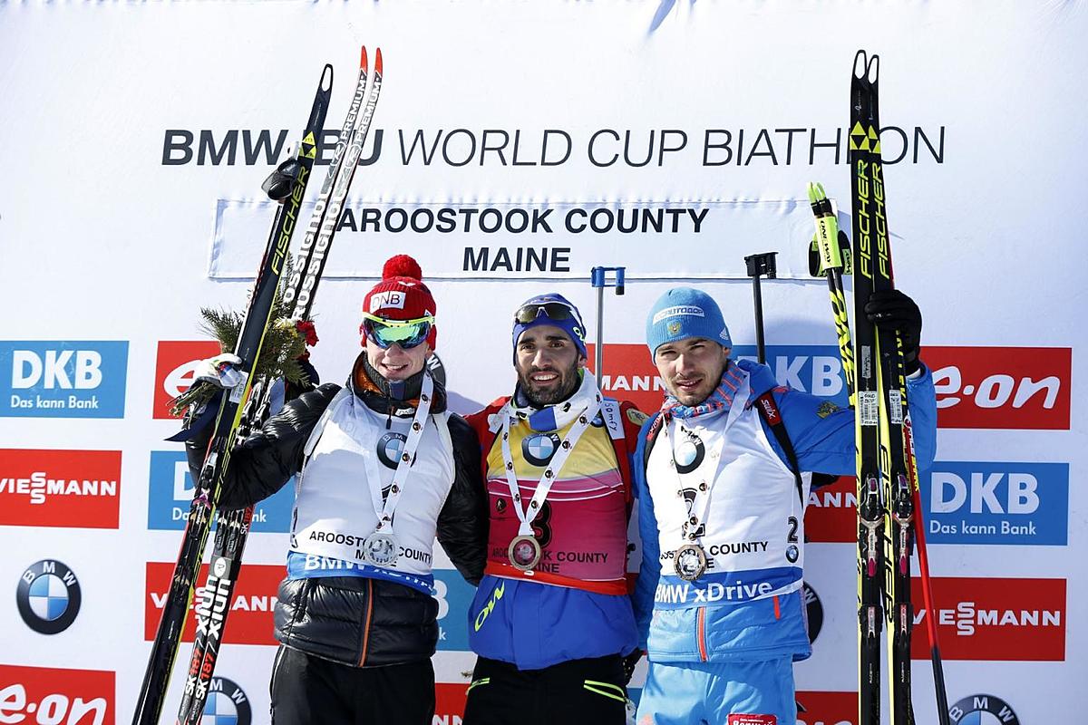 Winner Martin Fourcade of France, center, shares the podium with фото (photo)