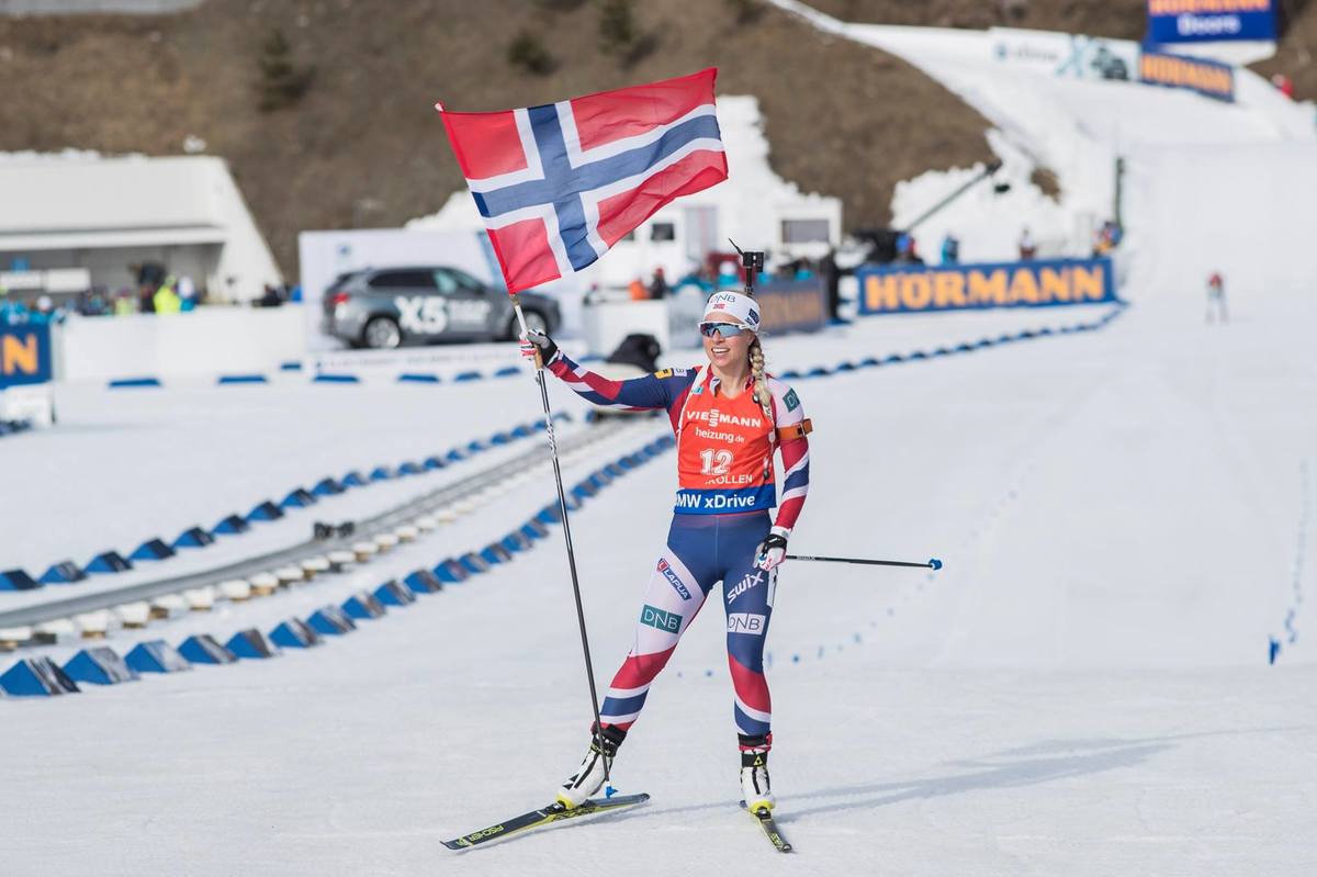 A win, a smile and the flag--nice ending for Tiril.
