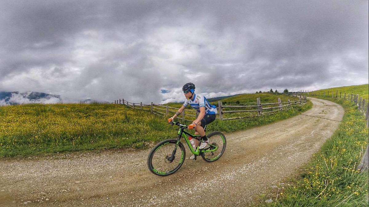 Clouds high in the Dolomites; Lukas Hofer on his mountain bike. «Mountain Bike is definitely my favorite; there are a lot more possibilities, riding in the forest compared to road cycling. My longest ride on the mountain bike was last year, about 150 km. 