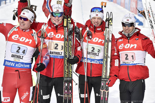 Сборная Норвегии победитель в мужской эстафете 6 этапа Кубка мира по биатлону в итальянской Антхольц-Антерсельве. Россияне лишь пятые