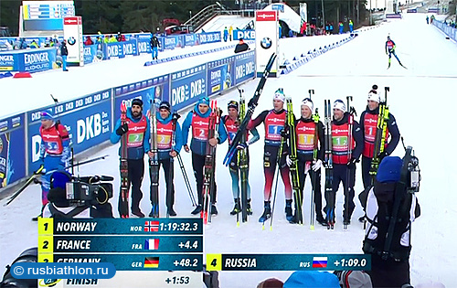 Норвегия победила в мужской эстафете на 4 этапе КМ в Оберхофе! Россияне — четвёртые