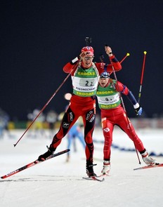 SOUTH KOREA - FEBRUARY 22: Lars Berger of Norway takes first place during the IBU Biathlon World Championships Men's Relay event on February 22, 2009 in Pyeongchang, Korea.