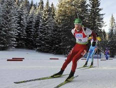 Austria's Simon Eder competes at the Biathlon World Cup men's 12.5 km pursuit competition in Pokljuka December 20, 2009.