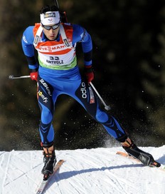 Martin Fourcade of France competes during the men's 10km sprint Biathlon World Cup in Anterselva, northwest Italy January 23, 2010. Fourcade took the 6th place as Germany's Arnd Peiffer won ahead of Austria's Dominik Landertinger and Germany's Christoph Stephan.