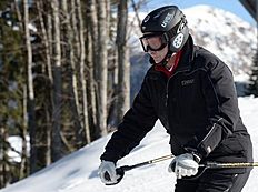 Russia's President Vladimir Putin skis in the mountain Laura Cross Country and Biathlon Centre near the Black Sea resort of Sochi, on January 3, 2014...
