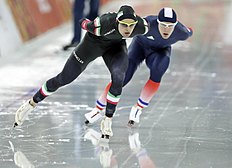 Конькобежный спорт Andrea Giovannini of Italy, left, and Ewen Fernandez of France фото (photo)
