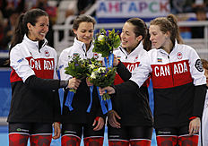 Конькобежный спорт From left, Marie-Eve Drolet of Canada, Jessica Hewitt of Canada фото (photo)