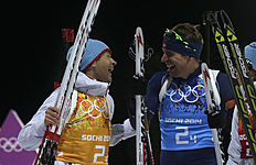 Биатлон Norway's Ole Einar Bjoerndalen, left, and Emil Hegle Svendsen фото (photo)