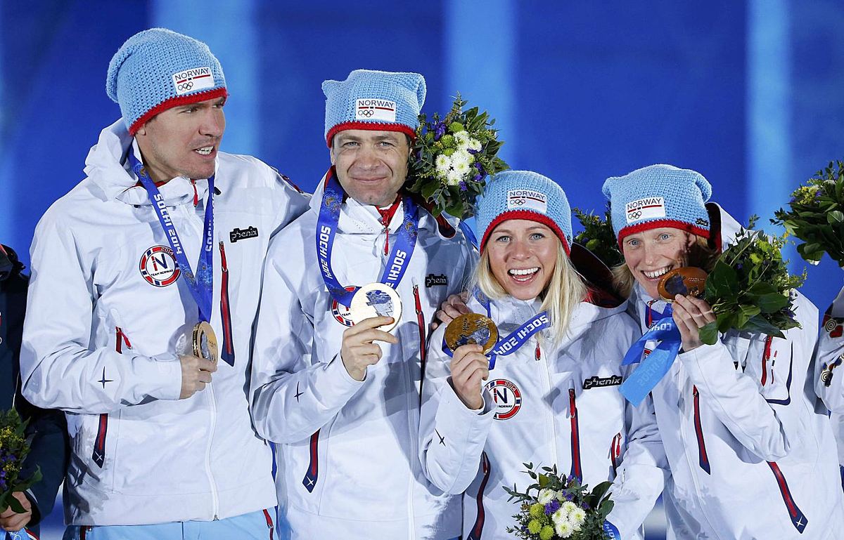 Gold medallists Berger, Eckhoff, Bjoerndalen and Svendsen of фото (photo)