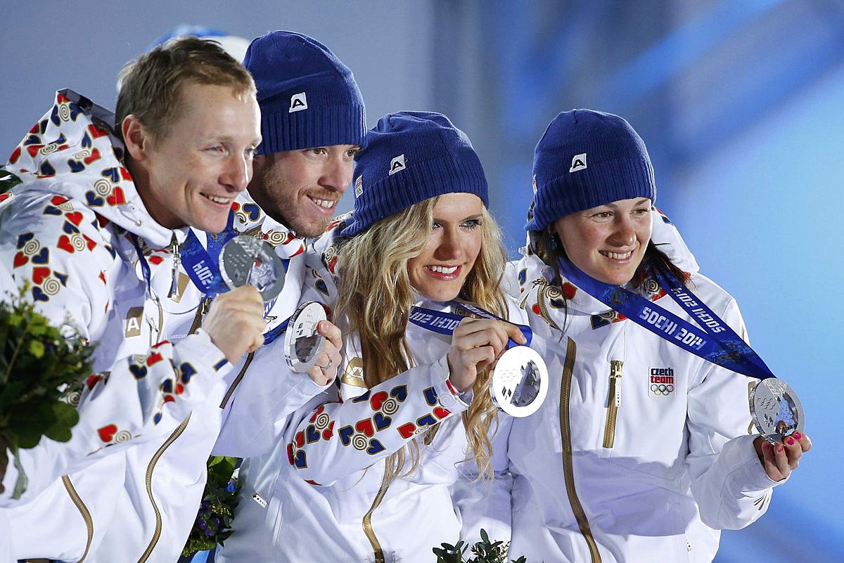 Silver medallists Vitkova, Soukalova, Soukup and Moravec of the фото (photo)