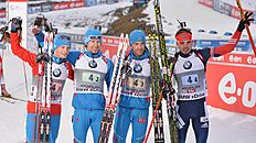 Биатлон Russia's winner team from left: Maxim Tsvetkov, Timofey фото (photo)