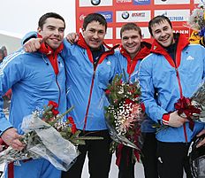Russia's four-man bobsled members Maxim Mokrousov, Alexander фото (photo)