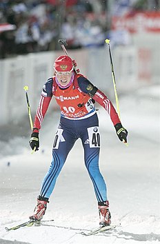 . Kontiolahti (Finland), 07/03/2015.- Ekaterina Shumilova of Russia in action during the Women 7,5 Km Sprint at the IBU World Cup Biathlon in Kontiolahti...
