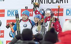 Kontiolahti (Finland), 08/03/2015.- Victorious Lesser Erik (C) of Germany is flanked by second-placed Anton Shipulin (L) of Russia and third-placed...