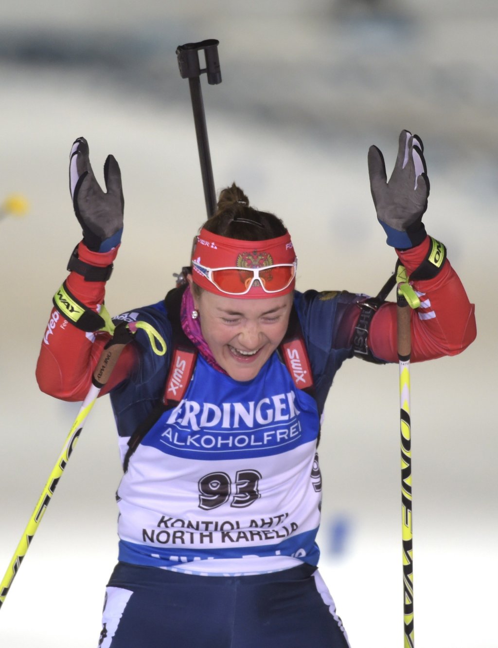 Winner Russia's Ekaterina Yurlova reacts at finish line during фото (photo)