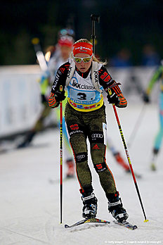 GELSENKIRCHEN, GERMANY — DECEMBER 28: Franziska Hildebrand of Germany skates during the IKK classic Biathlon World Team Challenge 2015 at Veltins-Arena on December 28, 2015 in Gelsenkirchen, Germany.