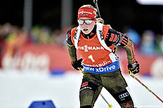 RUHPOLDING, GERMANY — JANUARY 9: (FRANCE OUT) Franziska Hildebrand of Germany competes during the IBU Biathlon World Cup Men's and Women's Pursuit on January 9, 2016 in Ruhpolding, Germany.