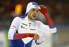 Конькобежный спорт Russia's Yuskov reacts after the men's 1500m ISU European фото (photo)