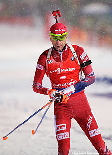 RUHPOLDING, GERMANY — JANUARY 16: Ole Einar Bjoerndalen of Norway comes into the finish in last position during the Men's 15km Biathlon race of the Ruhpolding IBU Biathlon World Cup on January 16, 2016 in Ruhpolding, Germany.