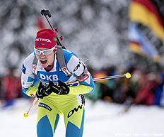 RUHPOLDING, GERMANY — JANUARY 17: Teja Gregorin of Slovenia in action during the Women 4 x 5 km relay Biathlon race at the IBU Biathlon World Cup Ruhpolding on January 17, 2016 in Ruhpolding, Germany.