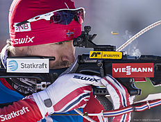 ANTHOLZ-ANTERSELVA, ITALY — JANUARY 22: Emil Hegle Svendsen of Norway in action during the Biathlon Men 10 km Sprint at the IBU Biathlon World Cup Antholtz on January 22, 2016 in Antholtz, Italy.