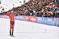 ANTHOLZ-ANTERSELVA, ITALY — JANUARY 23: (FRANCE OUT) Johannes Thingnes Boe of Norway takes 3rd place during the IBU Biathlon World Cup Men's and Women's Pursuit on January 23, 2016 in Antholz-Anterselva, Italy.