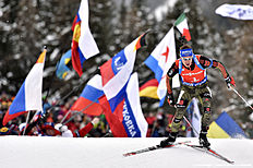 ANTHOLZ-ANTERSELVA, ITALY — JANUARY 23: (FRANCE OUT) Simon Schempp of Germany takes 2nd place during the IBU Biathlon World Cup Men's and Women's Pursuit on January 23, 2016 in Antholz-Anterselva, Italy.