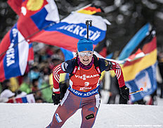 ANTHOLZ-ANTERSELVA, ITALY — JANUARY 23: Winner Ekaterina Yurlova of Russia in action during the Biathlon Women 10 km Pursuit at the IBU Biathlon World Cup Antholtz on January 23, 2016 in Antholtz, Italy.