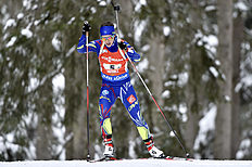 ANTHOLZ-ANTERSELVA, ITALY — JANUARY 24: (FRANCE OUT) Anais Chevalier of France takes 1st place during the IBU Biathlon World Cup Men's and Women's Relay on January 24, 2016 in Antholz-Anterselva, Italy.