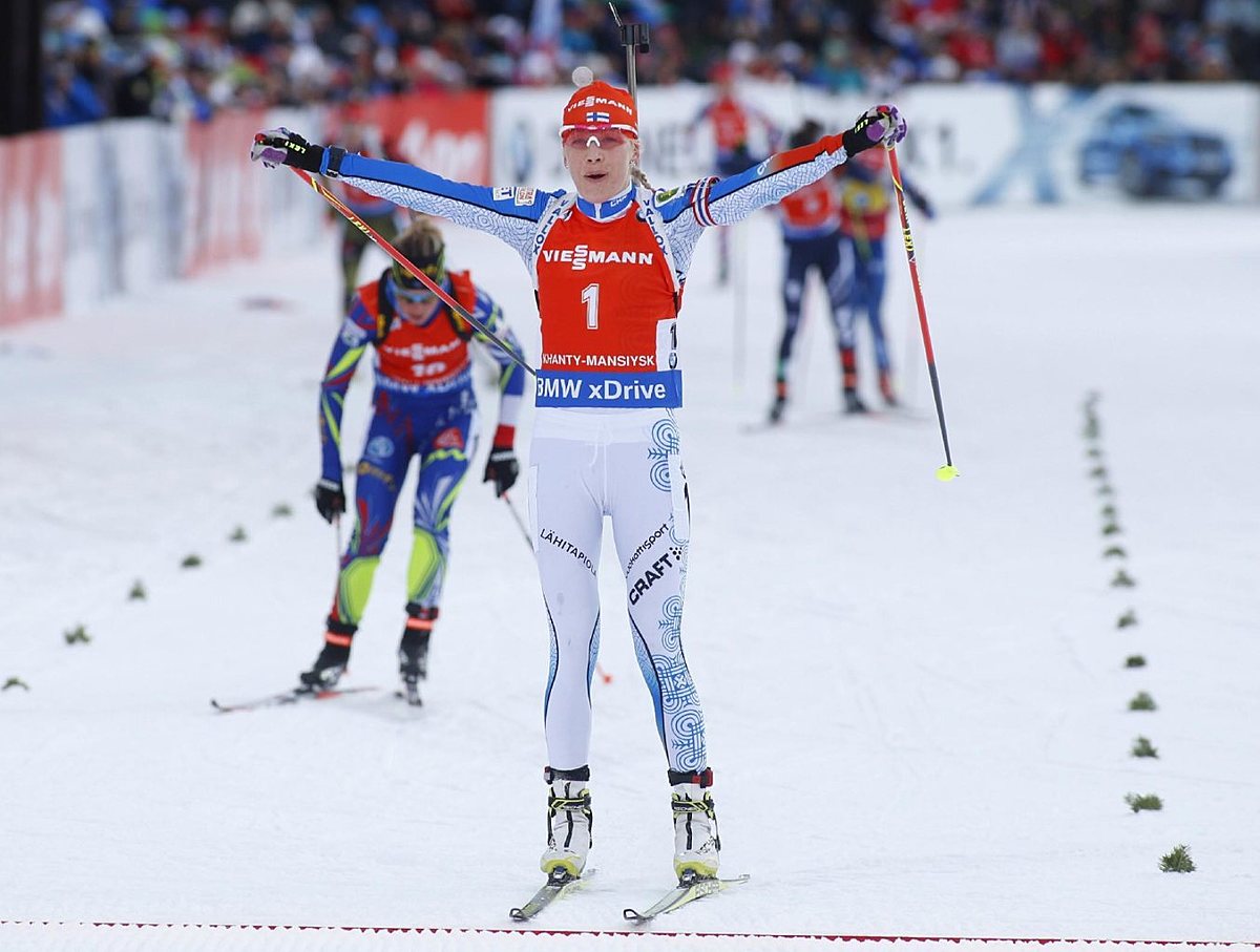 Kaisa Makarainen of Finland reacts at the finish line of the фото (photo)