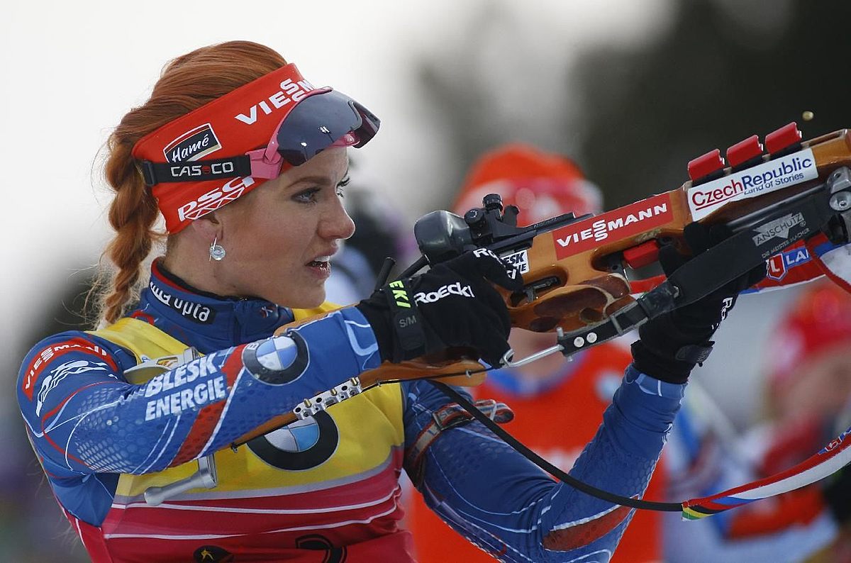 Gabriela Soukalova of Czech Republic in action at the shooting фото (photo)