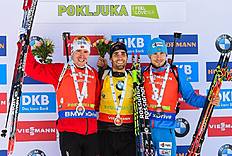 Биатлон Свендсен, Фуркад, Шипулин награждение в гонке преследования на 2 этапе КМ в Поклюке