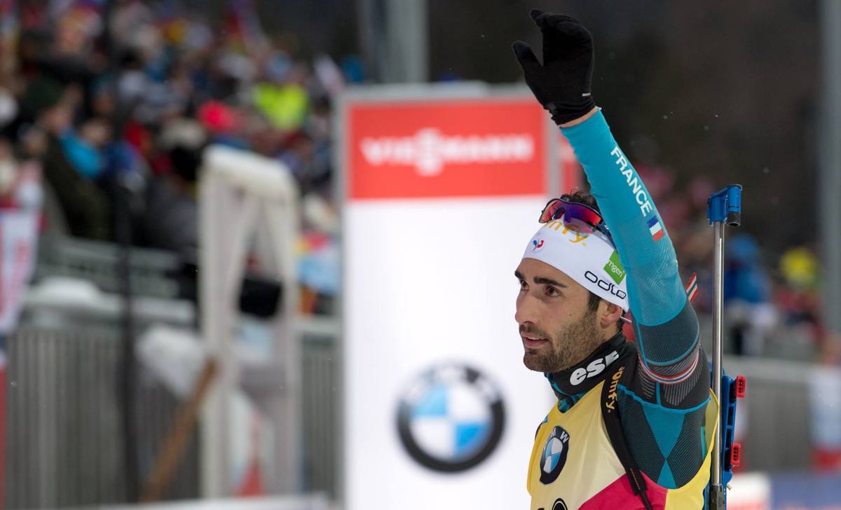 Ruhpolding sprint win for Martin Fourcade; faster with each loop, he calmly shoots clean, winning in 22:32.2. Second to Austria's Julian Eberhard, also shooting clean, 18 seconds back with Emil Hegle Svendsen in third, shooting clean, 39.7 seconds back.