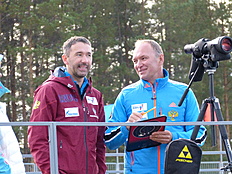 Тренеры женской сборной по биатлону Виталий Норицын и Сергей Коновалов