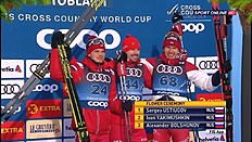 Российские лыжники взяли весь пьедестал в гонке с раздельного старта на 15 км свободным стилем в итальянском Тоблахе в рамках программы лыжной многодневки Тур де Ски 2020.