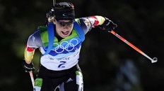 Germany's gold medalist Magdalena Neuner competes in the women's Biathlon 12.5 km mass start final at the Whistler Olympic Park during the Vancouver Winter Olympics on February 21, 2010.