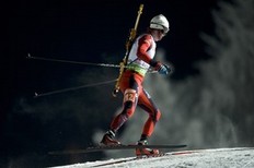 Norway's Ole Einar Bjoerndalen competes in the men's Biathlon 20km individual race on December 2, 2010 in Oestersund. He placed second.
