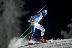 Christian De Lorenzi of Italy skis on his way to the 15th place during the men's Biathlon 20km individual race on December 2, 2010 in Oestersund, Sweden.
