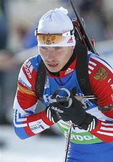 Russia's Evgeny Ustyugov competes in the 10km sprint at the Biathlon World Cup in Pokljuka, Slovenia, Saturday, Dec. 18, 2010. Ustyugov placed fifth.