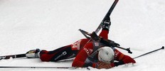 Norway's Lars Berger reacts after the men's 10 km sprint race at the biathlon World Cup in Ruhpolding January 14, 2011.