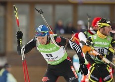 Germany's Andreas Birnbacher races during the IBU World Cup Biathlon Men's 12.5 KM Pursuit February 12, 2011 in Fort Kent, Maine. Birnbacher finished the race in seventh position.