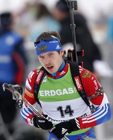Russia's Evgeny Ustyugov competes during the 15 km mass start event of the IBU biathlon World Cup in Oslo, on March 20, 2011.