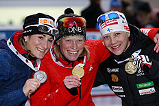 (FRANCE OUT) Tora Berger Of Norway Takes 1st Place, Marie Laure Brunet Of France Takes 2nd...