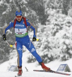 Sweden's Anna-Carin Olofsson competes during the Biathlon World Cup 10 km individual pursuit competition in Hochfilzen December 12, 2009.