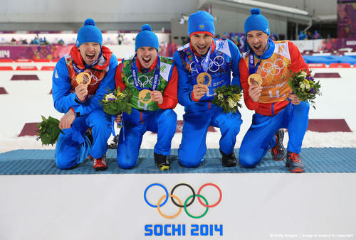 Россия победила в мужской биатлонной эстафете на Олимпиаде в Сочи 2014! Поздравляем ребят с золотой олимпийской медалью!