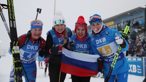 Женская сборная России — победила в эстафете на 4 этапе КМ в Оберхофе!