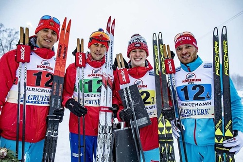 Команды сборной России заняли первые два места в мужской эстафете на 8 этапе Кубка мира по лыжным гонкам!